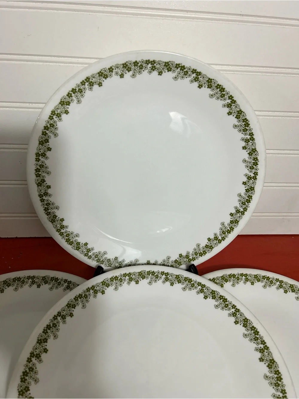 Set of 4 10.5 inch Corelle Green Daisy Spring Blossom Dinner Plates
